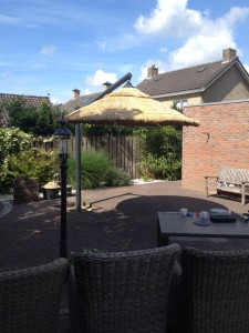 rieten parasol 280 cm zwevend en draaibaar