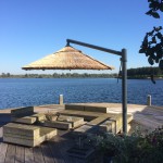 rieten parasol 280 cm zwevend en draaibaar