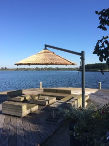 rieten parasol 280 cm zwevend en draaibaar