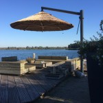 rieten parasol 280 cm zwevend en draaibaar