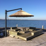 rieten parasol 280 cm zwevend en draaibaar