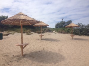 rieten parasols aan grevelingenmeer