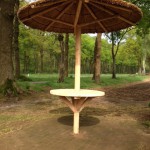 rieten parasol 220 cm met tafelblad