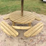 picknicktafel met rieten parasol